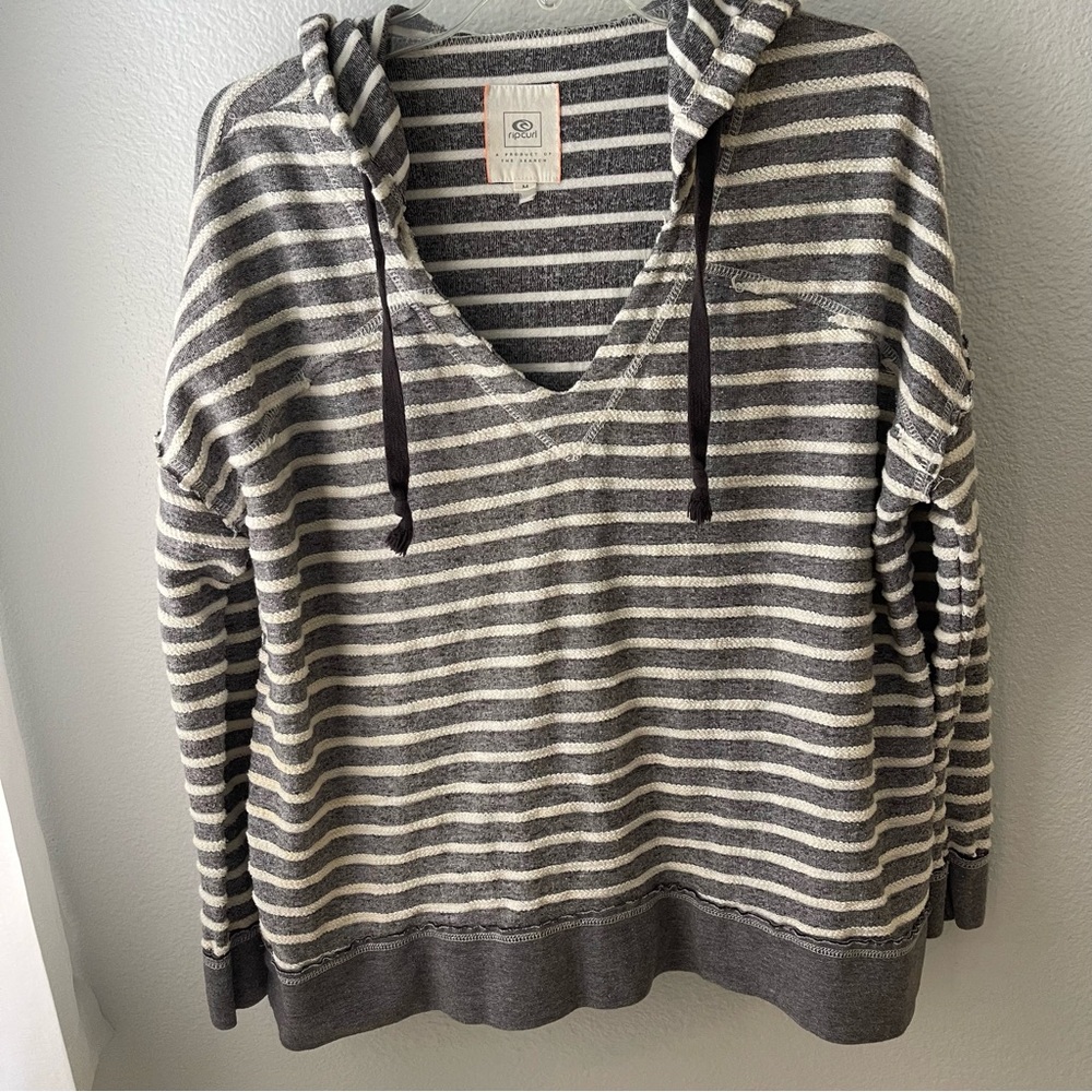 Rip Curl V-Neck Striped Lightweight Oversized Hoodie M Boho Beachy Surf Coastal